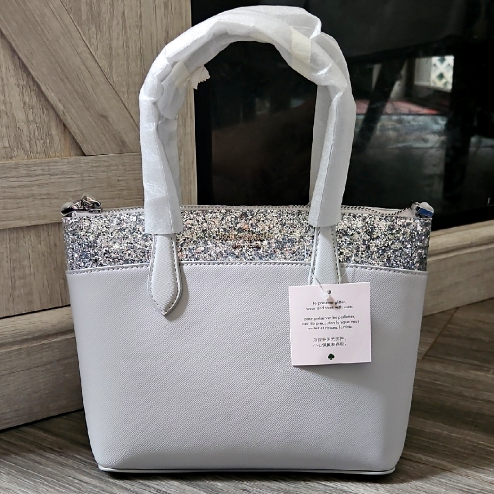 Kate Spade Glitter Mixed In Gray Satchel With Long Strap NWTs